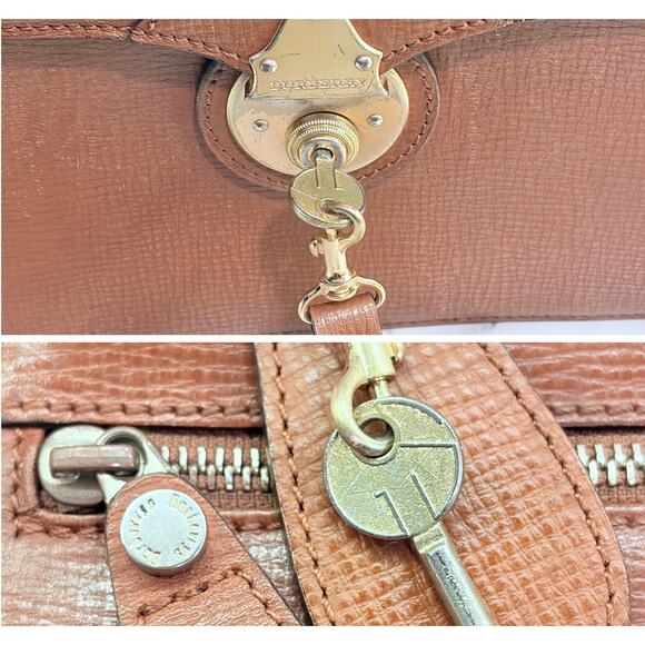 Vintage Burberry Brown Leather Clutch-Style Briefcase – Push Lock w/ Key - Picture 6 of 12